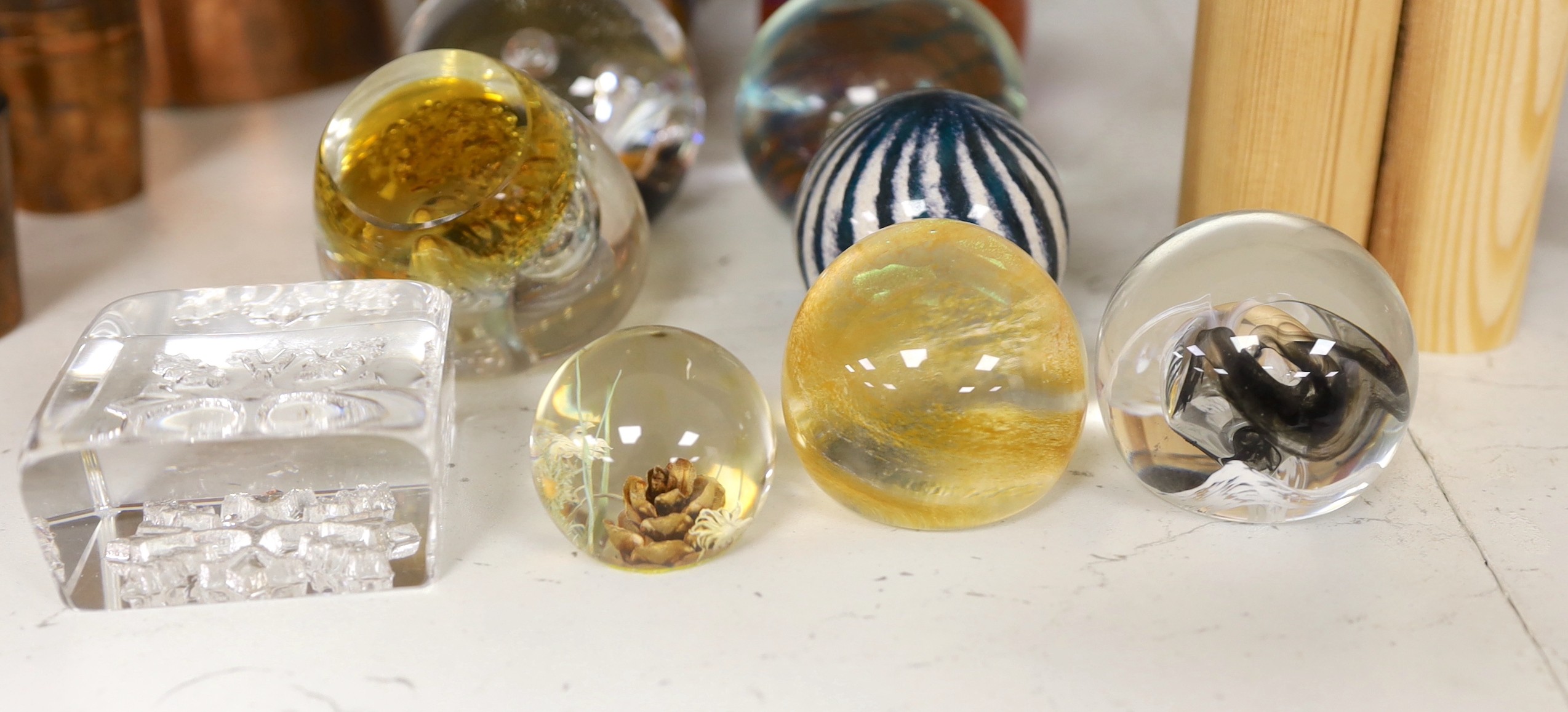 A selection of twelve various glass paperweights